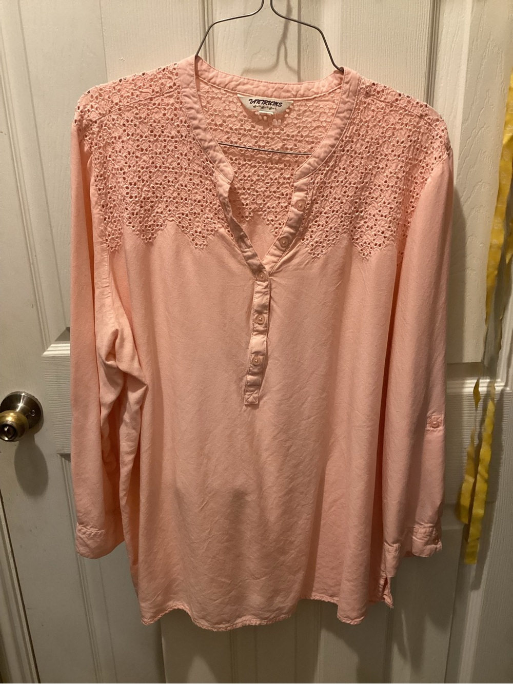 Tantrums Light Pink Crochet Yoke Henley Tunic